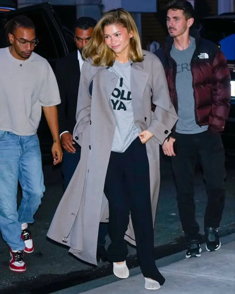Long Gray Coat With Relaxed Black Trousers