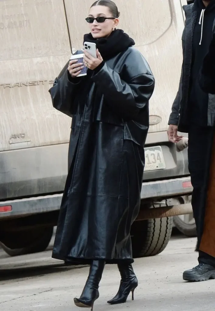 Long Leather Coat With Pointed Boots