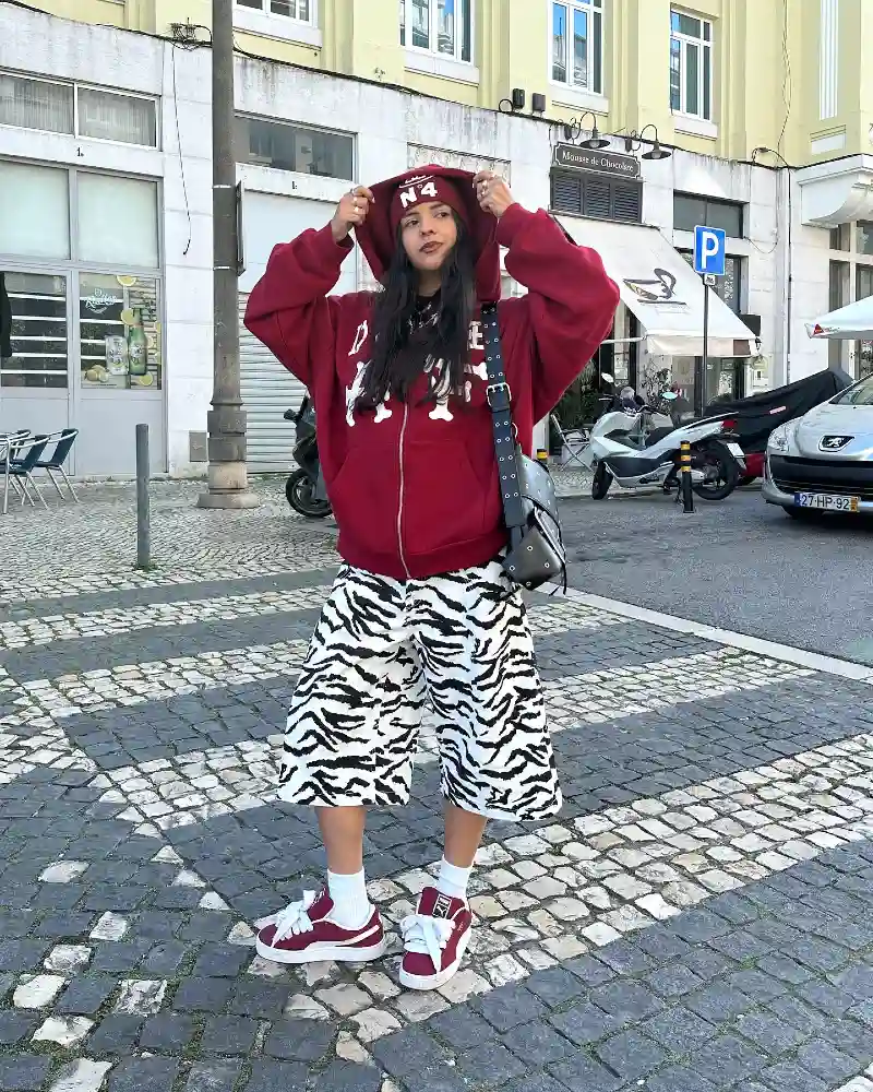 Maroon Bone Hoodie & Zebra Shorts