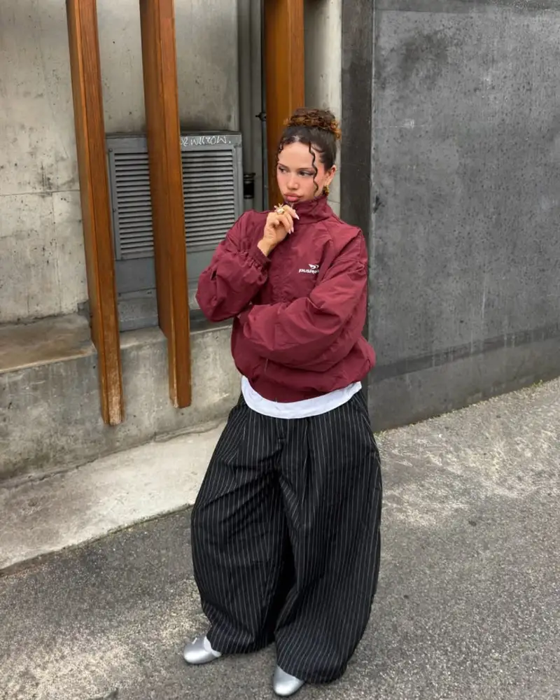 Maroon Jacket & Pinstripe Trousers