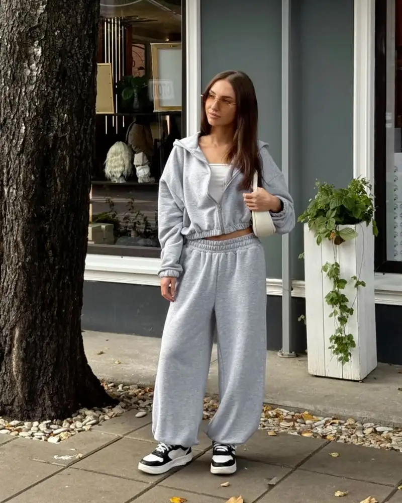 Matching Grey Sweatsuit with Contrast Layers
