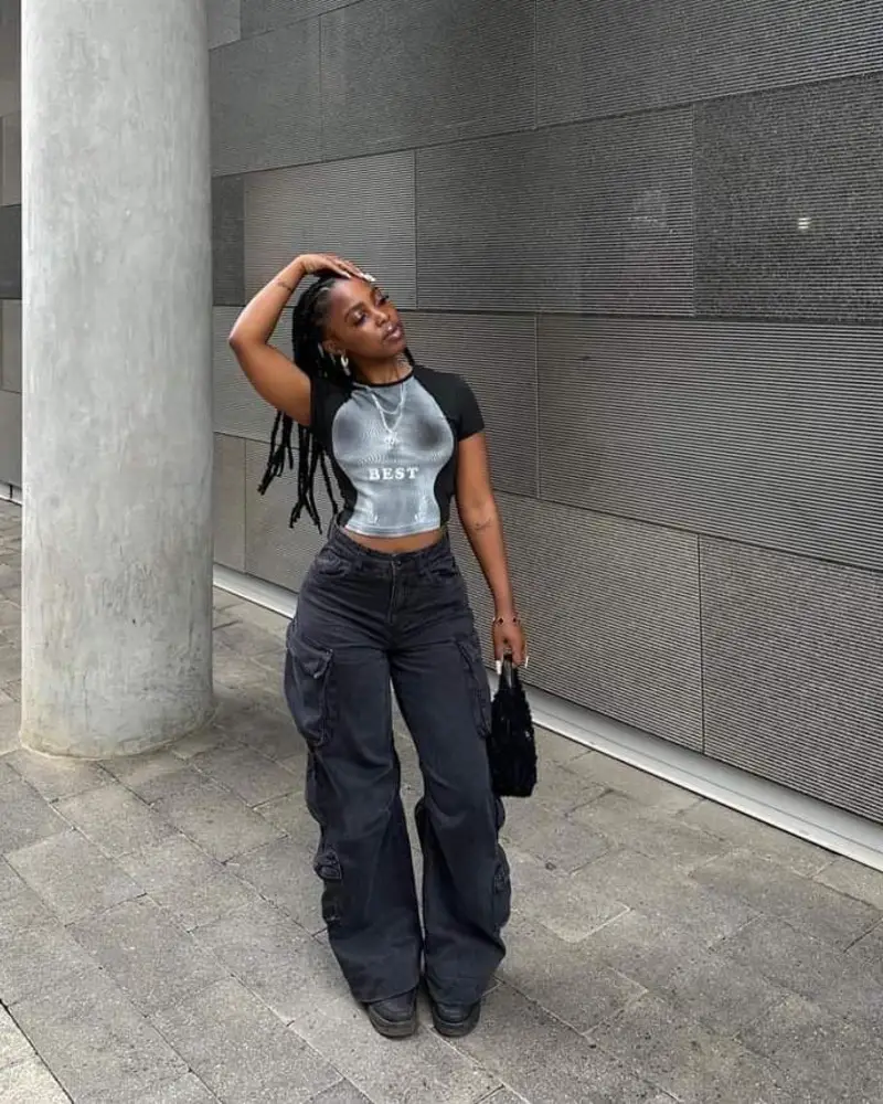 Metallic Graphic Tee and Cargo Denim
