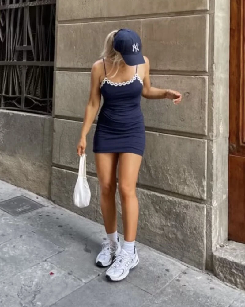 Navy Bodycon Dress & Baseball Cap