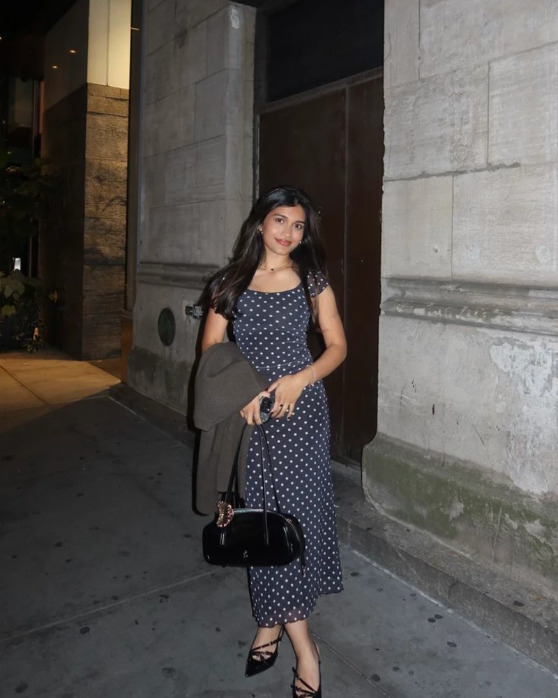 Navy Polka Dot Midi Dress
