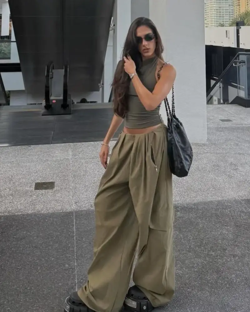 Olive Top & Draped Trousers