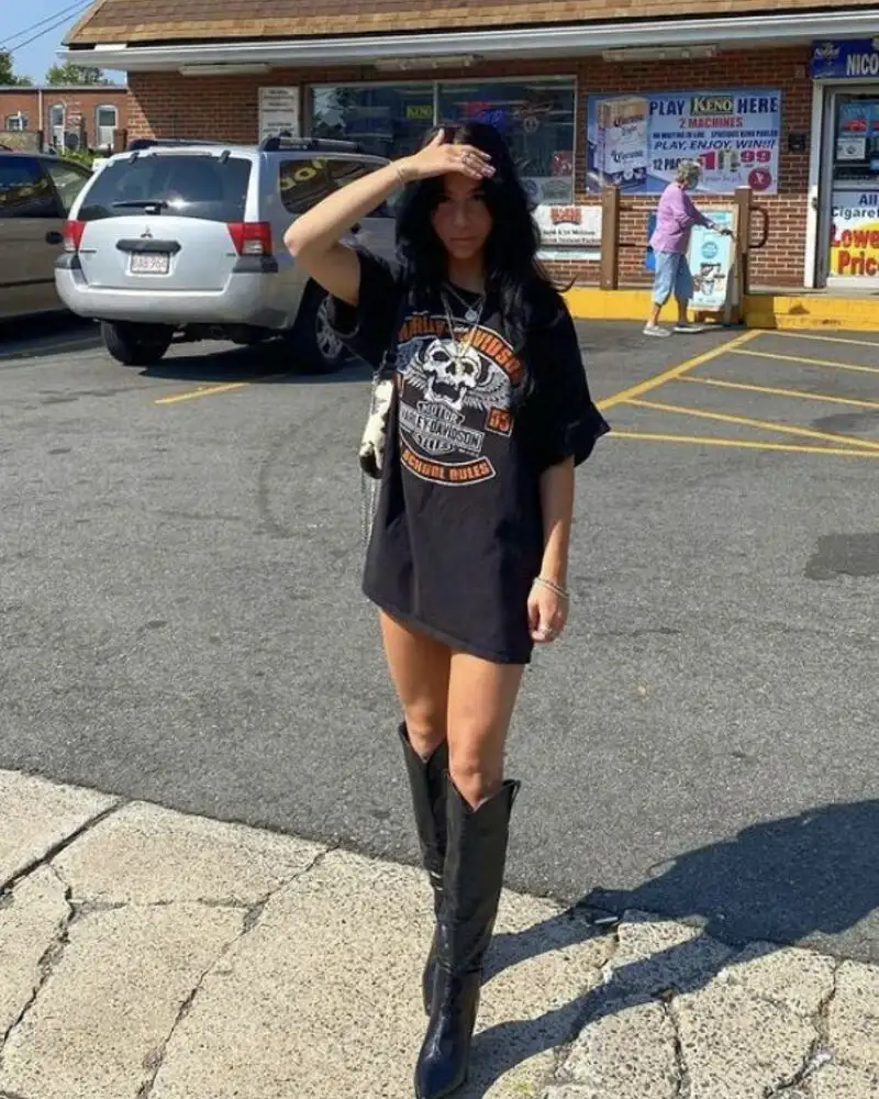 Oversized Band Tee With Cowboy Boots