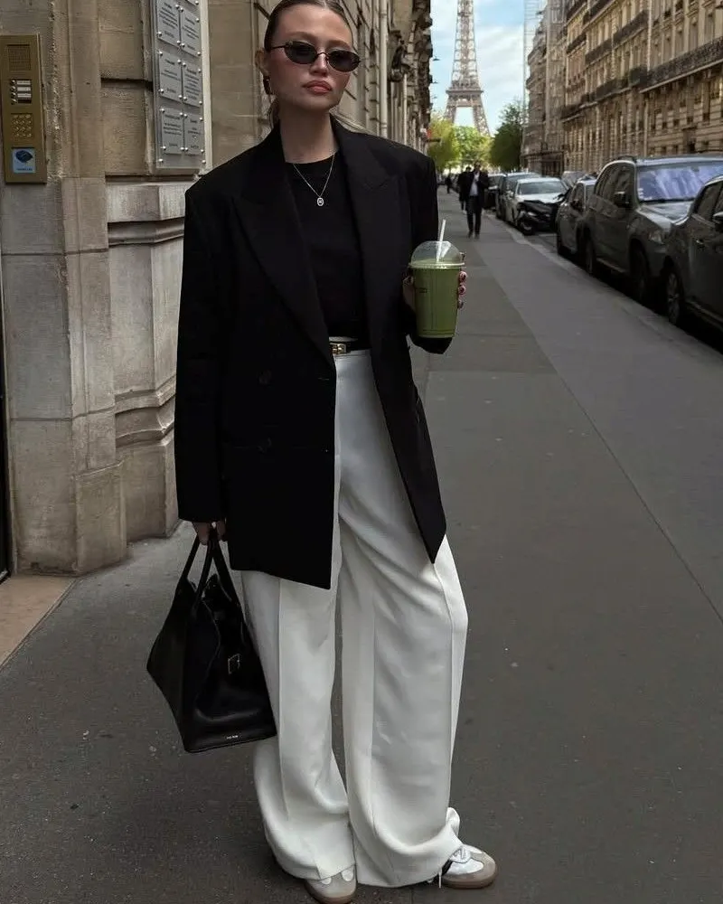  Oversized Blazer & White Trousers