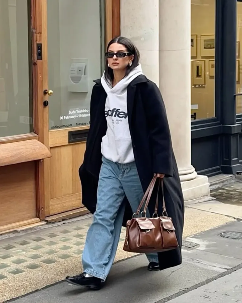 Oversized Hoodie Under a Long Wool Coat