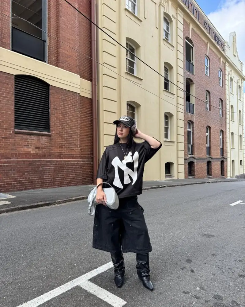 Oversized Jersey + Denim Culottes + Knee-High Boots