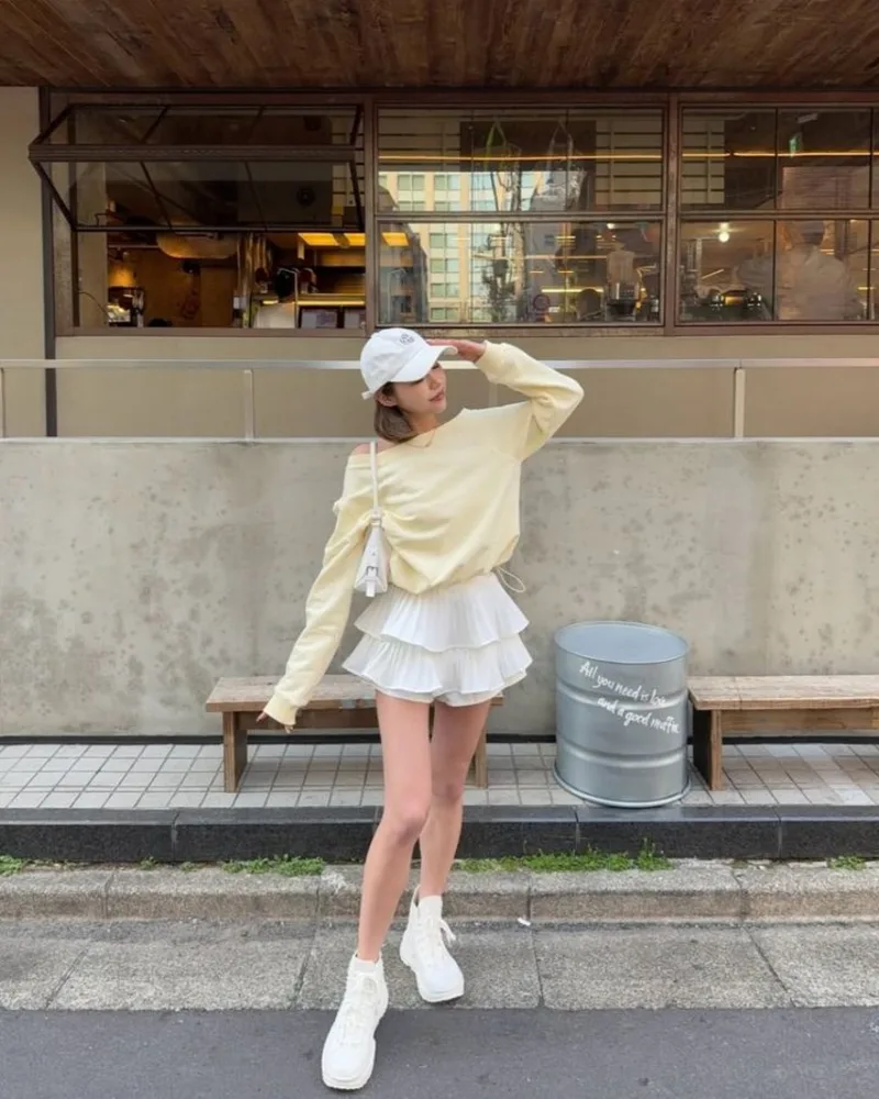 Oversized Sweatshirt With a Tiered Mini Skirt