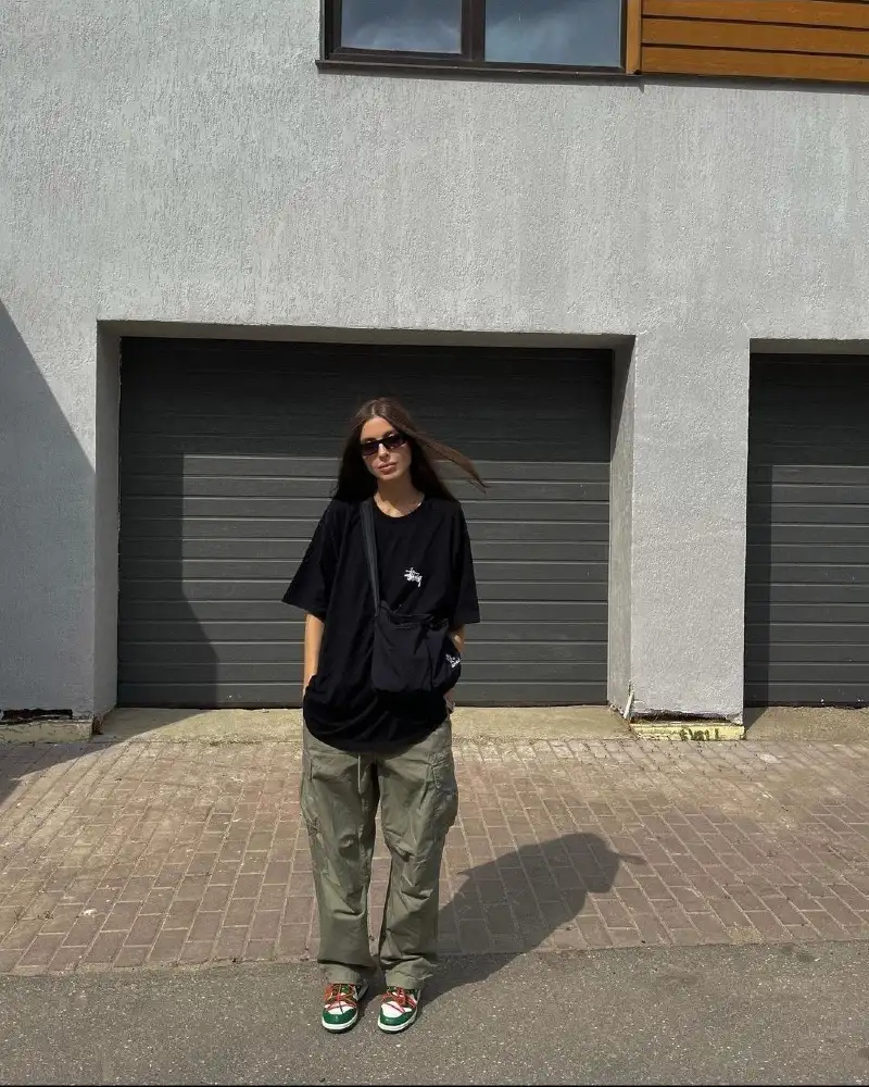 Oversized Tee + Olive Cargo Pants