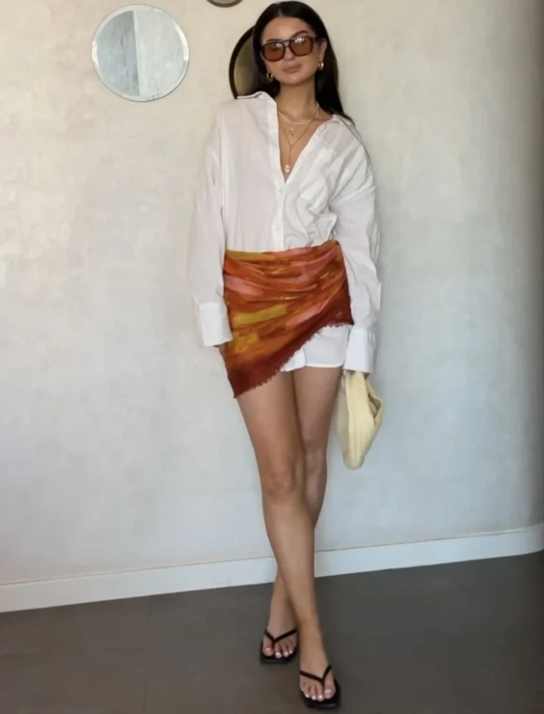 Oversized White Shirt & Painted Sarong Skirt