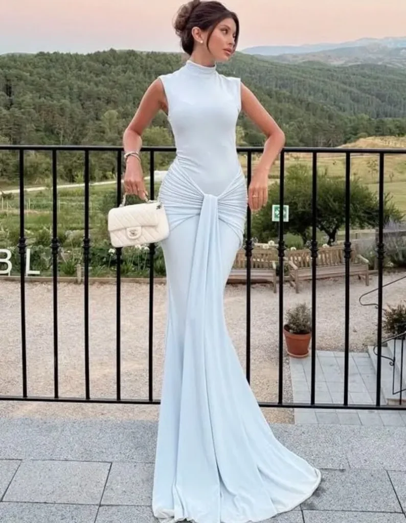  Pale Blue High-Neck Gown