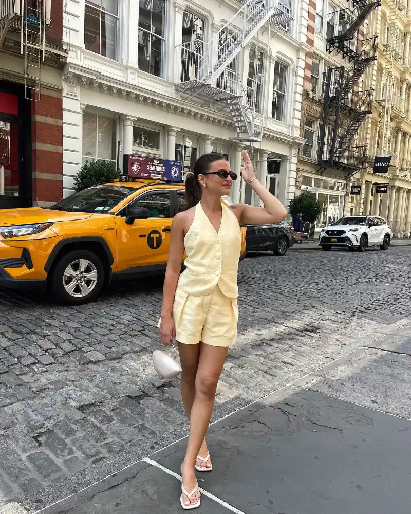 Pale Yellow Linen Vest & Shorts