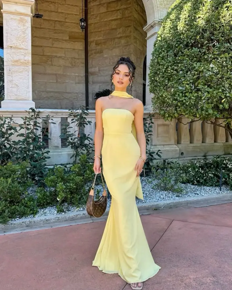 Pale Yellow Sheer-Panel Gown
