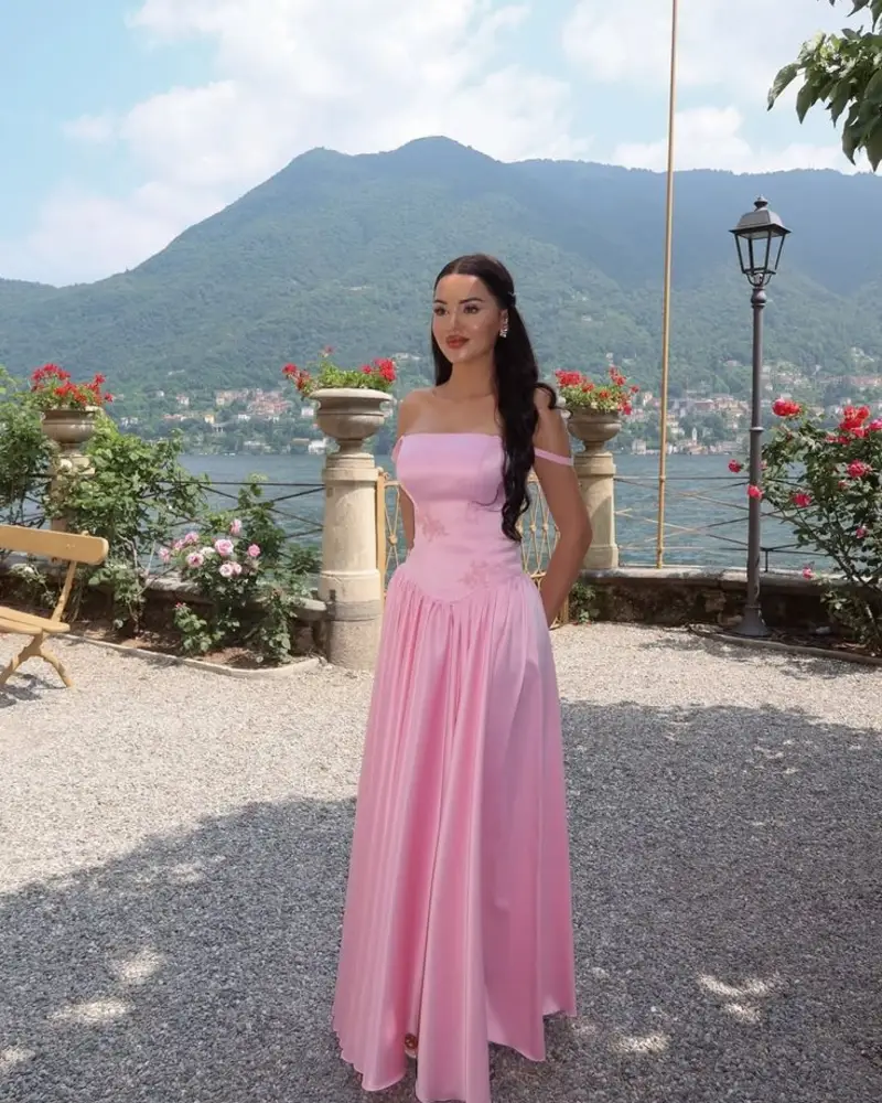 Pink Off-Shoulder Ball Gown
