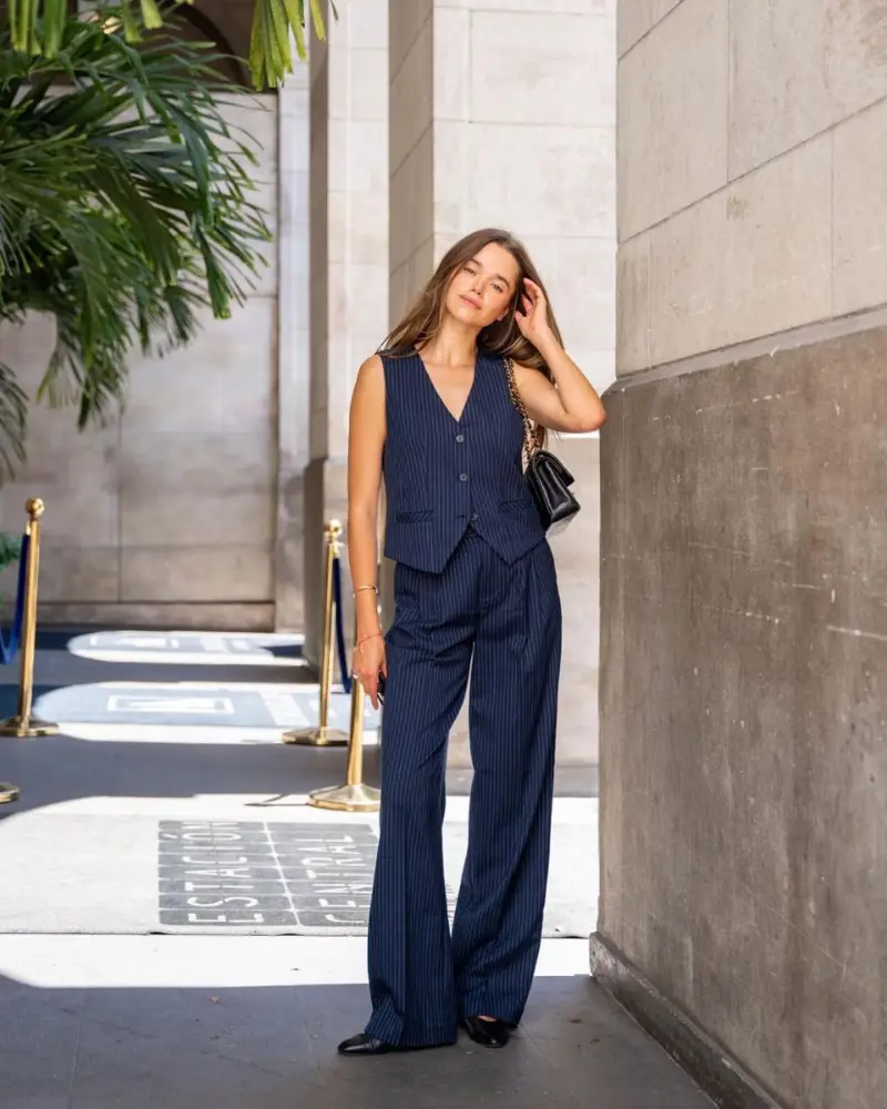 Pinstripe Vest + Matching Wide-Leg Trousers