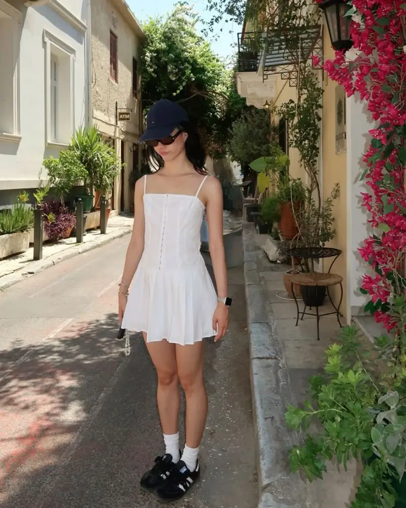 Pleated White Mini Dress
