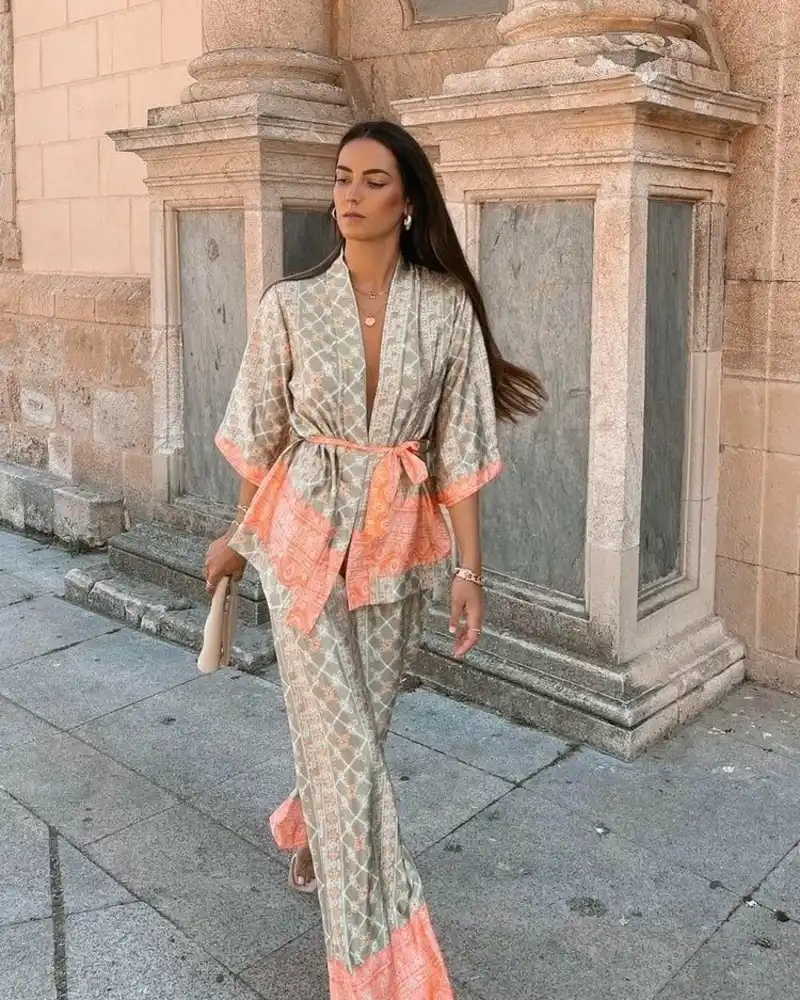 Printed Kimono With Matching Trousers