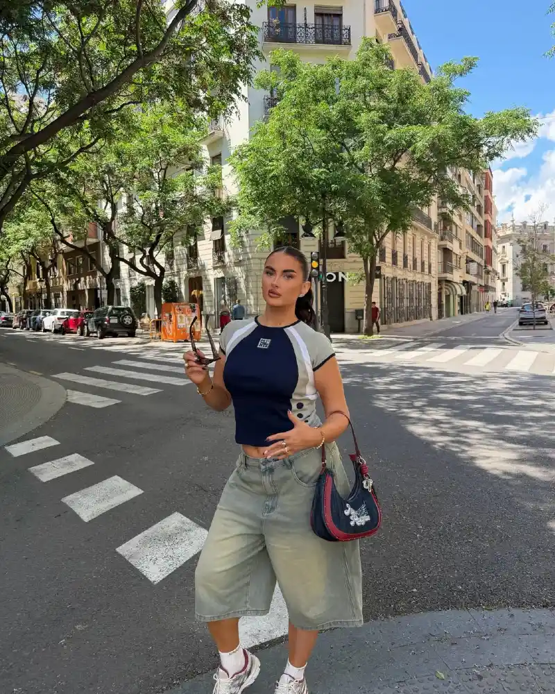 Raglan Crop Tee & Sage Denim Shorts