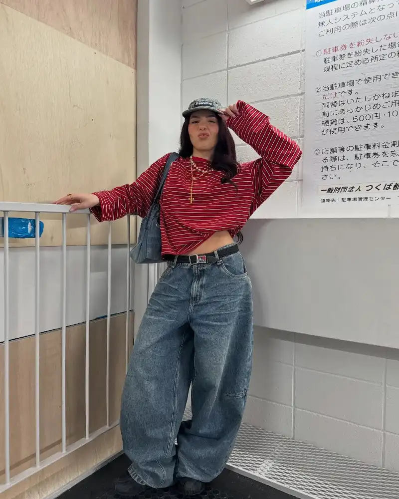 Red Stripe Top & Wide Denim