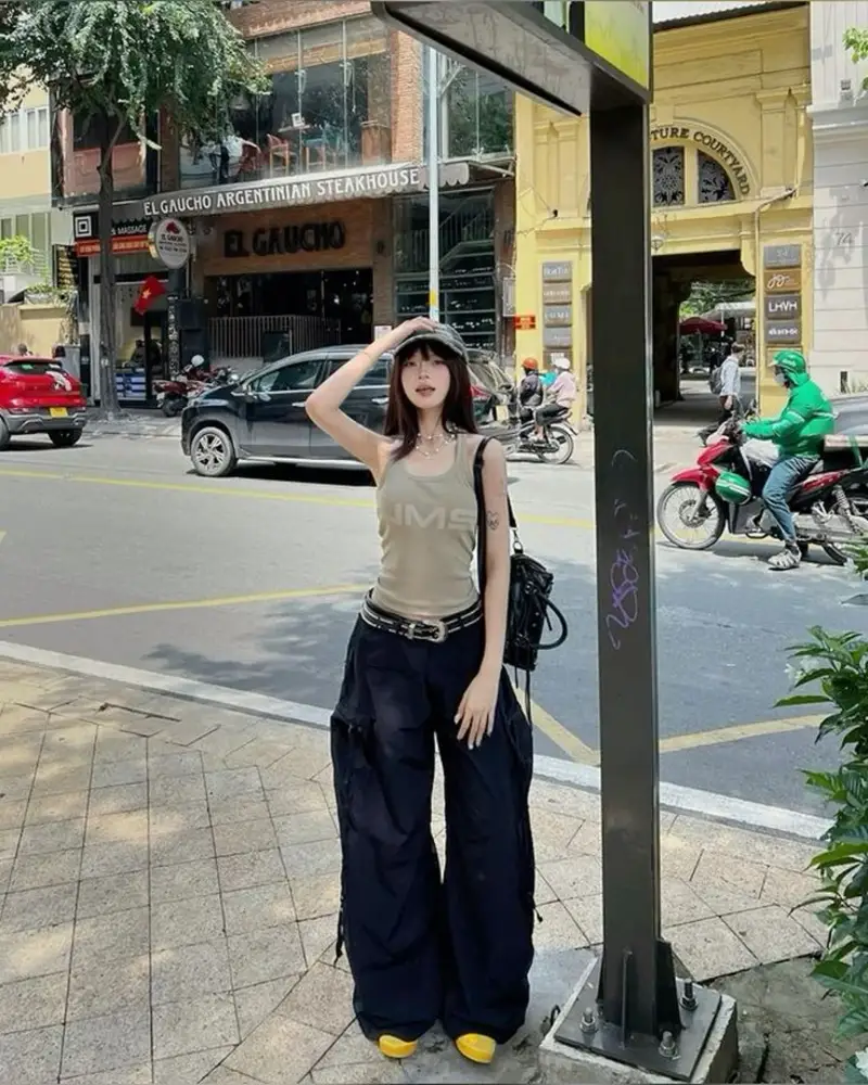 Ribbed Tank and Parachute Cargo Pants