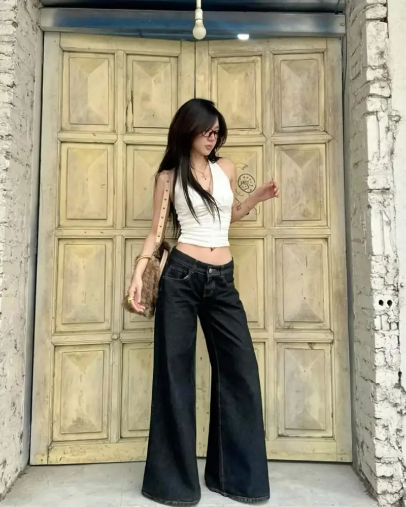 Ruched Halter Top and Raw Black Denim