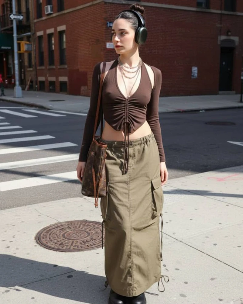 Ruched Top With a Cargo Maxi Skirt