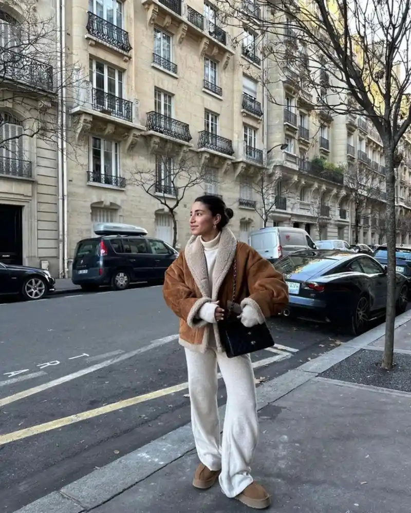 Shearling Jacket and Matching Knit Set