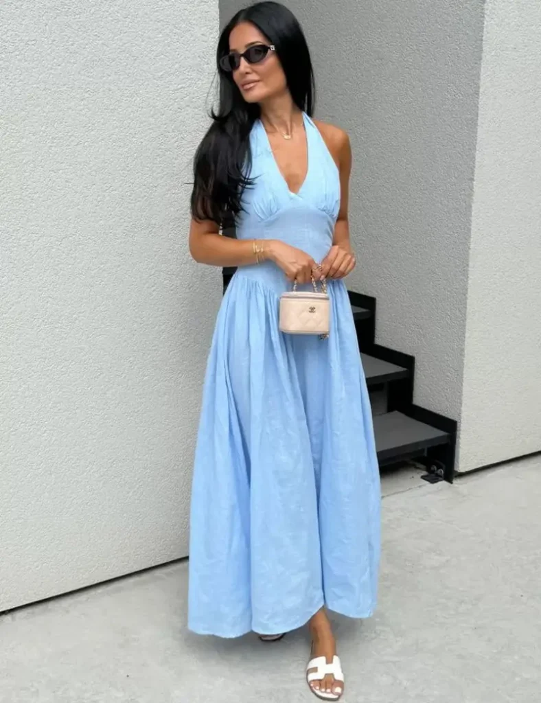  Sky Blue Halter Maxi Dress