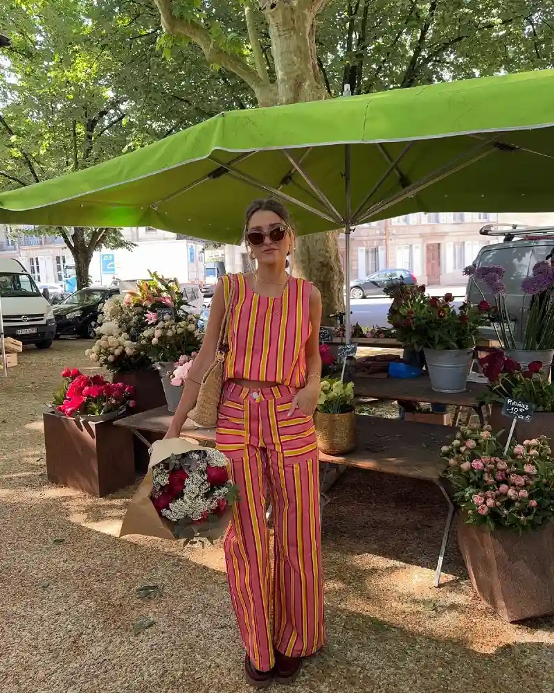  Striped Sleeveless Top & Wide-Leg Pants