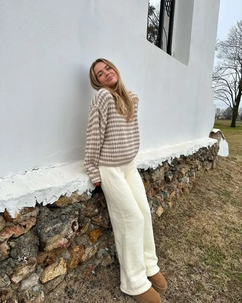  Striped Sweater + Cream Sherpa Pants