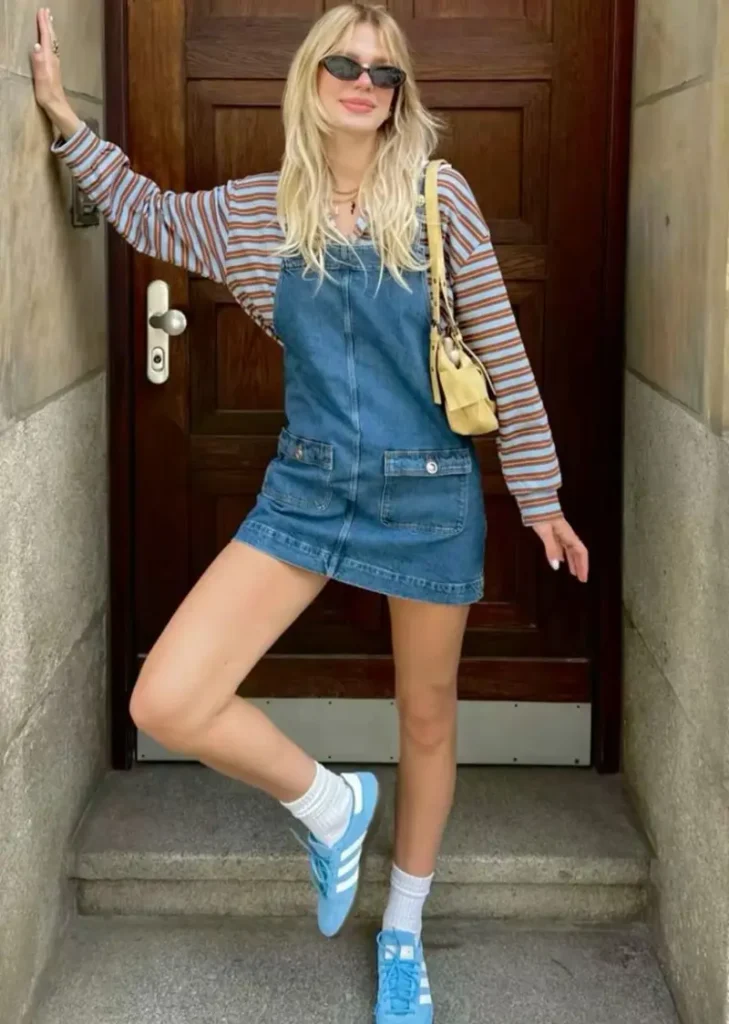 Striped Top & Denim Overall Dress