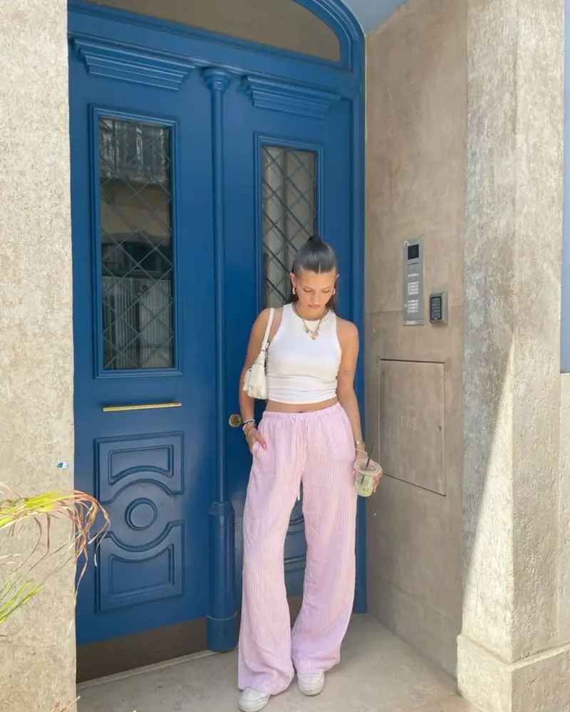 Striped Trousers & Ribbed Tank