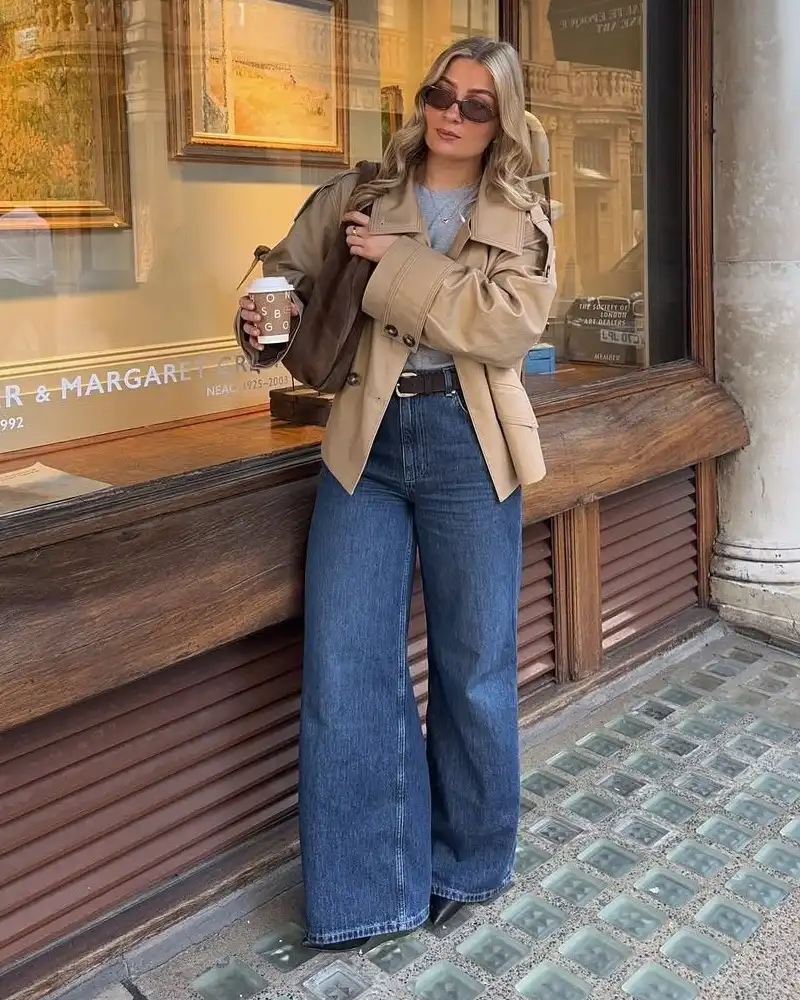 Structured Jacket & Wide-Leg Jeans