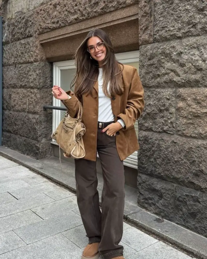  Suede Blazer & Brown Trousers