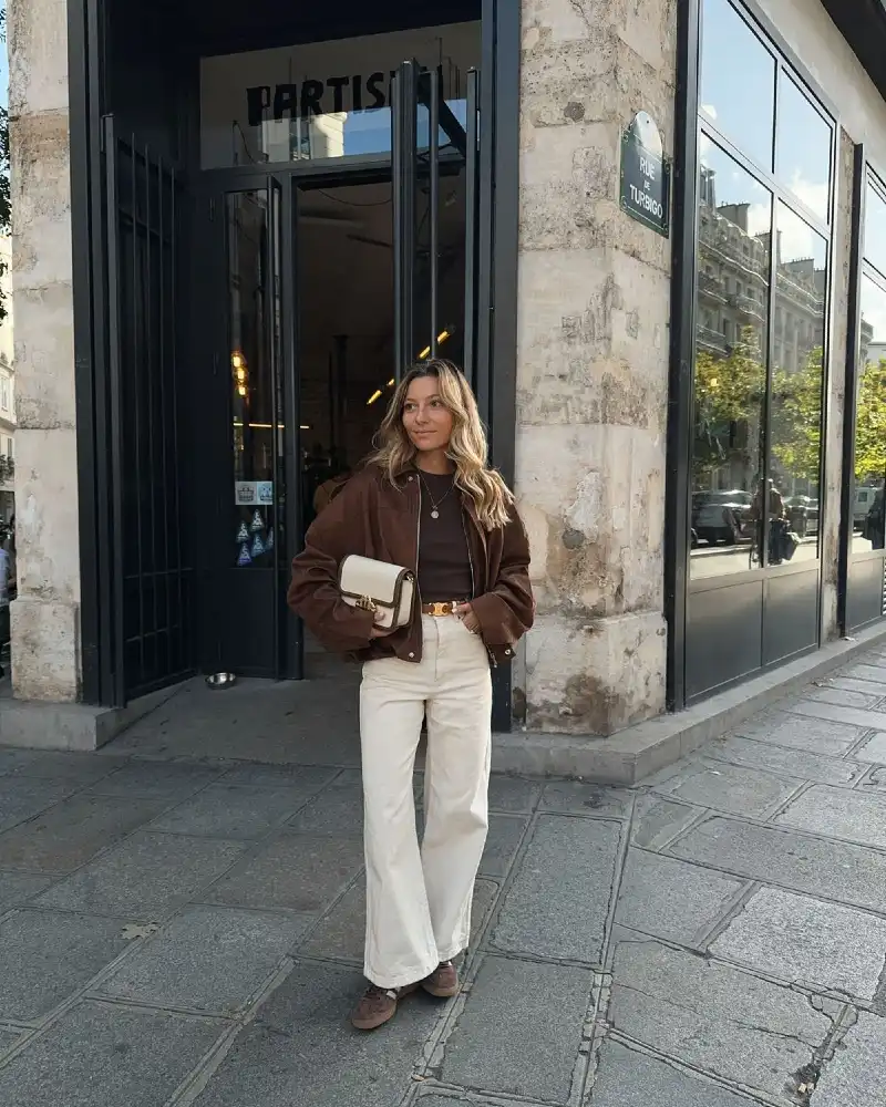 Suede Jacket & Cream Wide-Leg