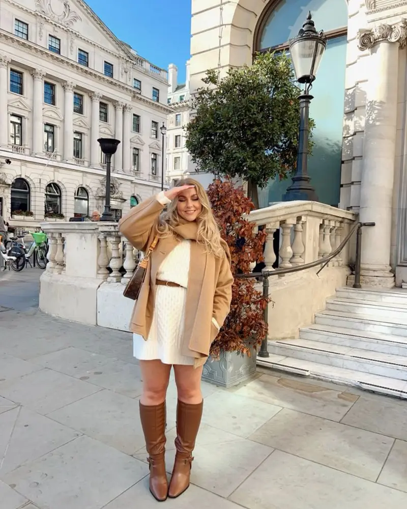 Sweater Dress, Utility Jacket, and Tall Boots