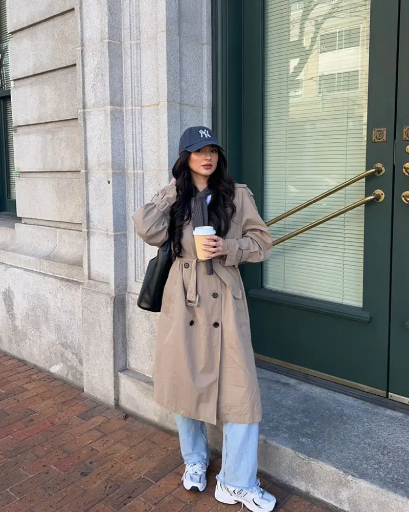 Tan Trench & Light Denim