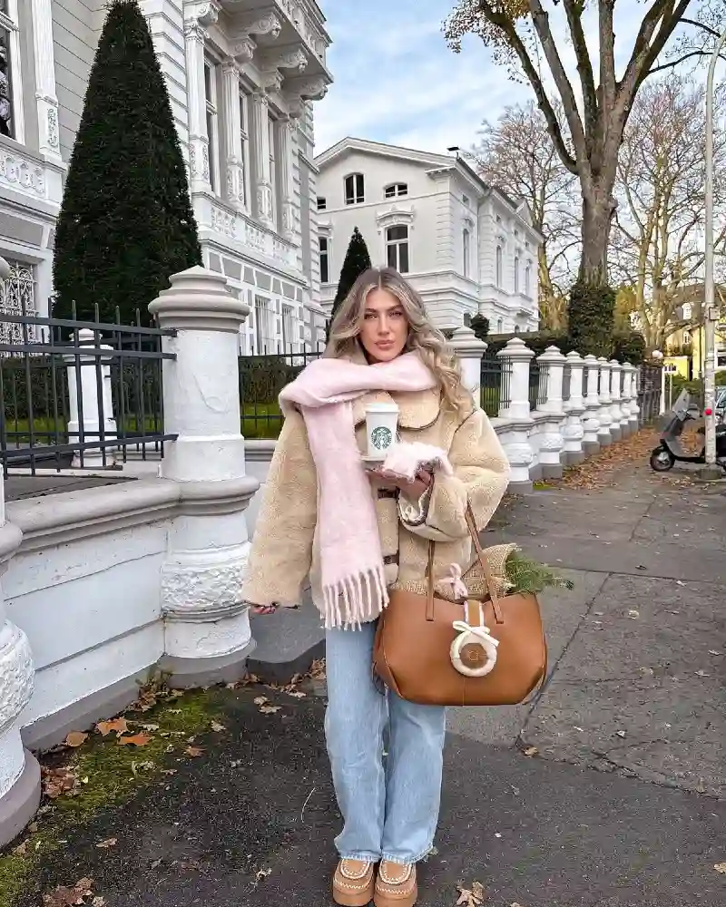 Teddy Coat, Pink Scarf, and a Tote Full of Errands