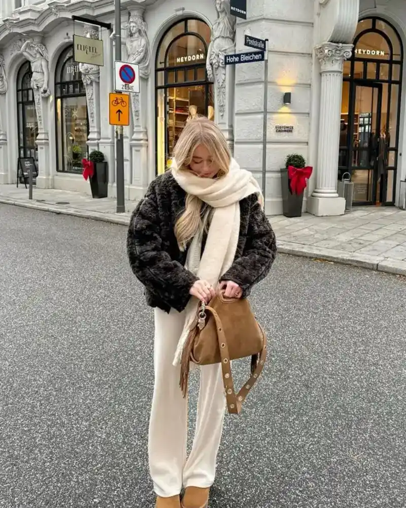 Textured Fur Jacket & Cream Set