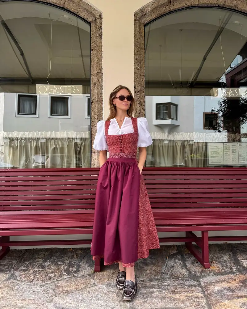 Traditional Wine-Red Dirndl