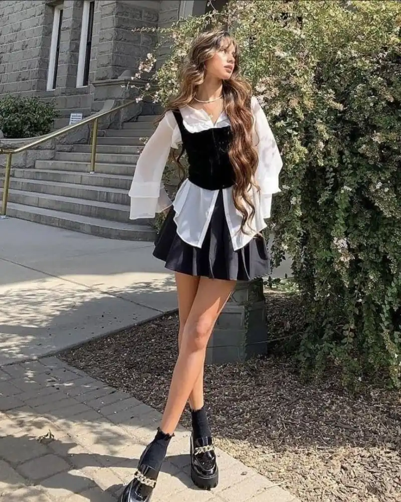 Velvet Corset & Pleated Skirt