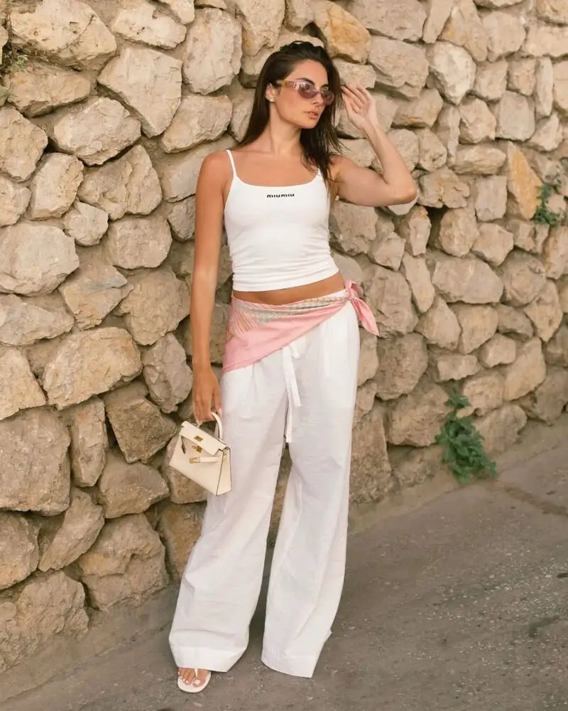 White Cami & Wide-Leg Trousers