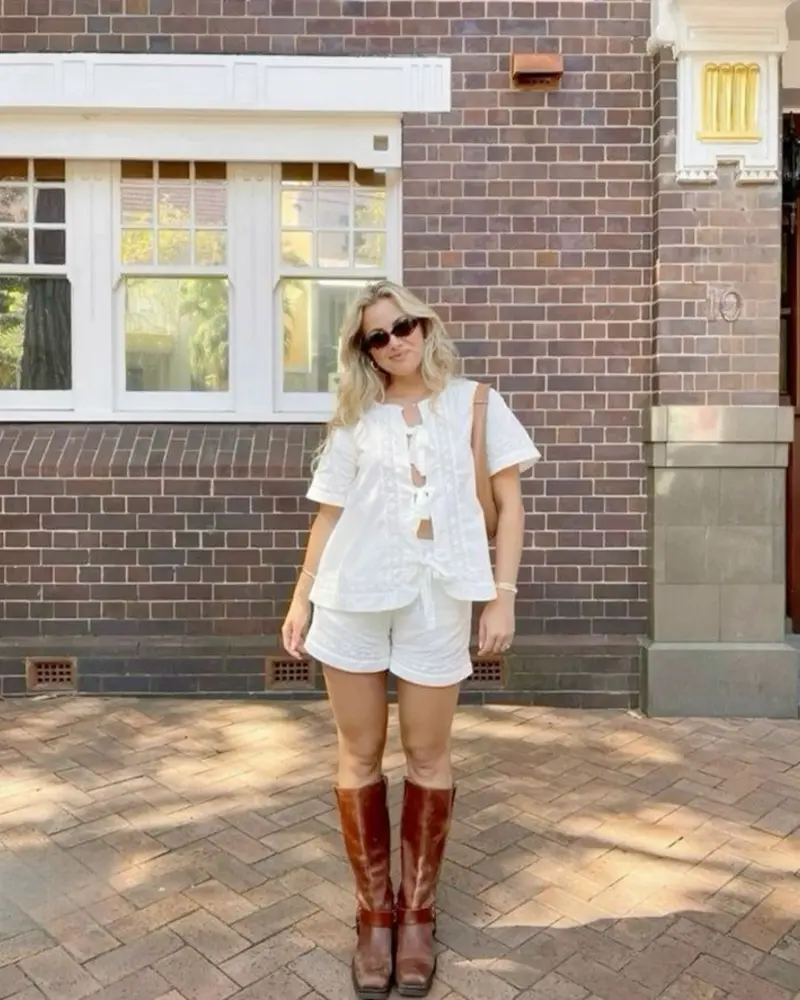 White Embroidered Set With Tall Boots