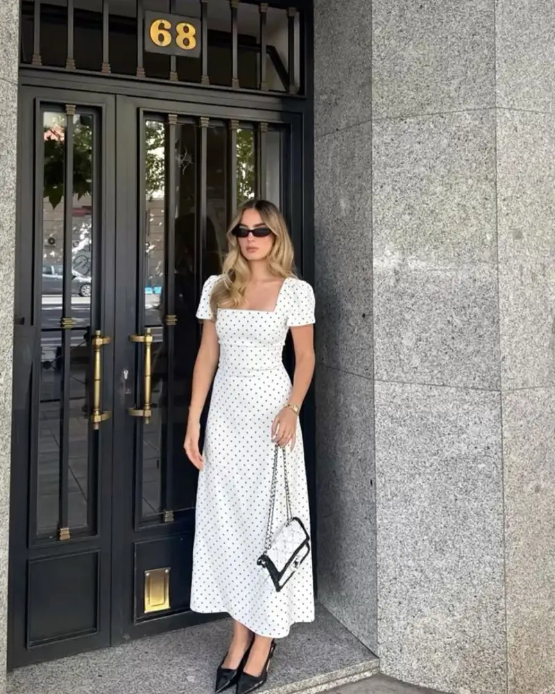 White Polka Dot Midi Dress