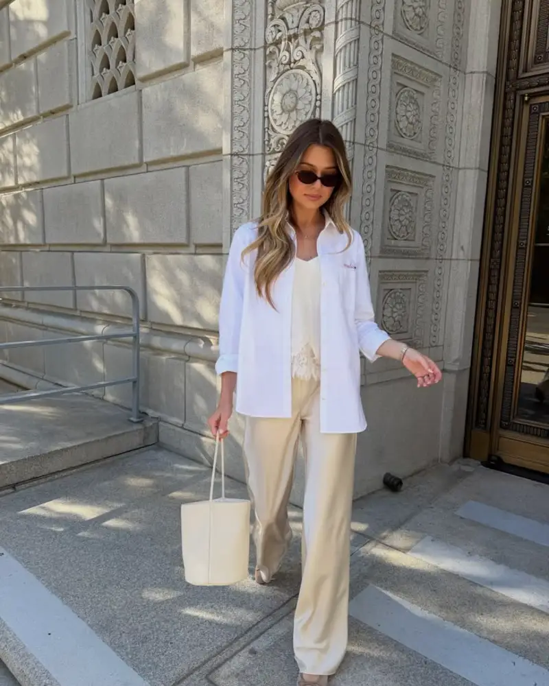 White Shirt & Cream Lace Layers