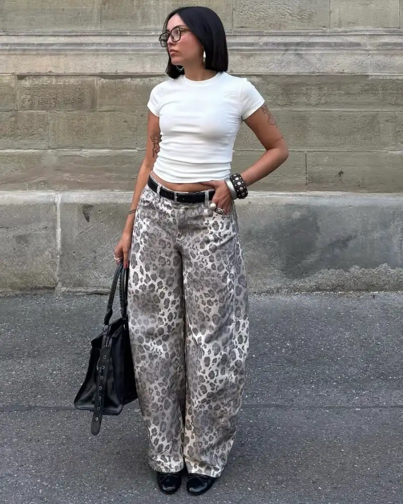 White Tee & Leopard Trousers