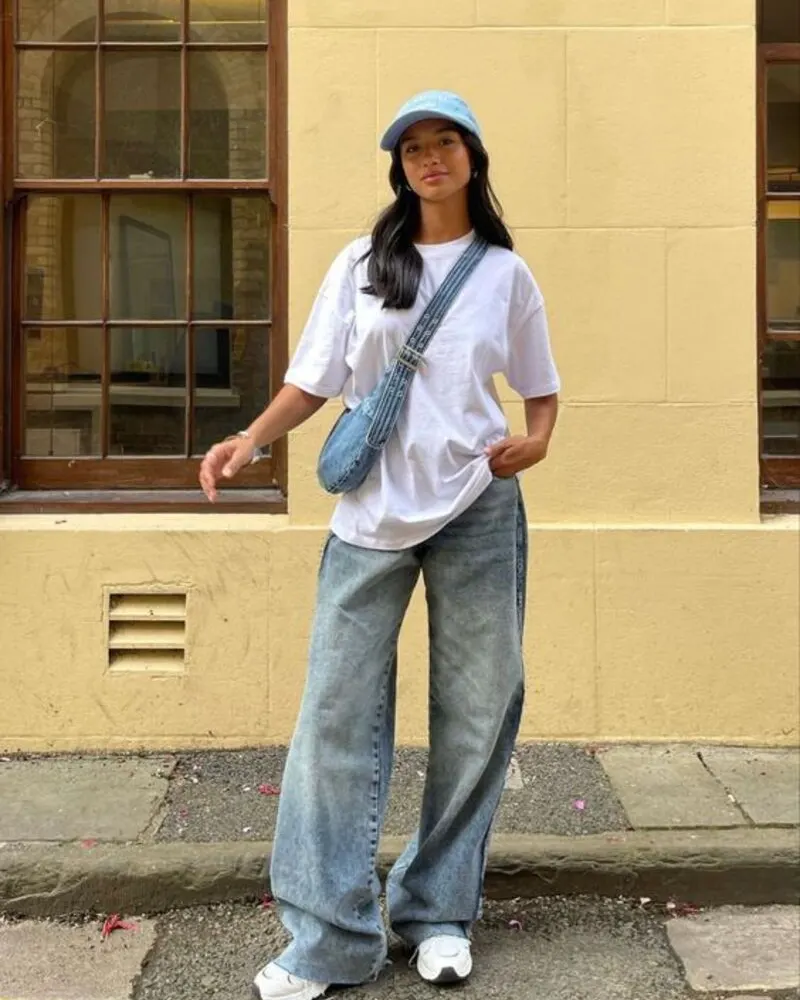 White Tee + Wide Leg Jeans