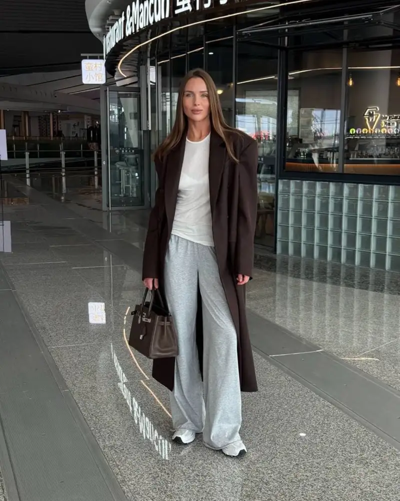 Wool Coat & Grey Joggers